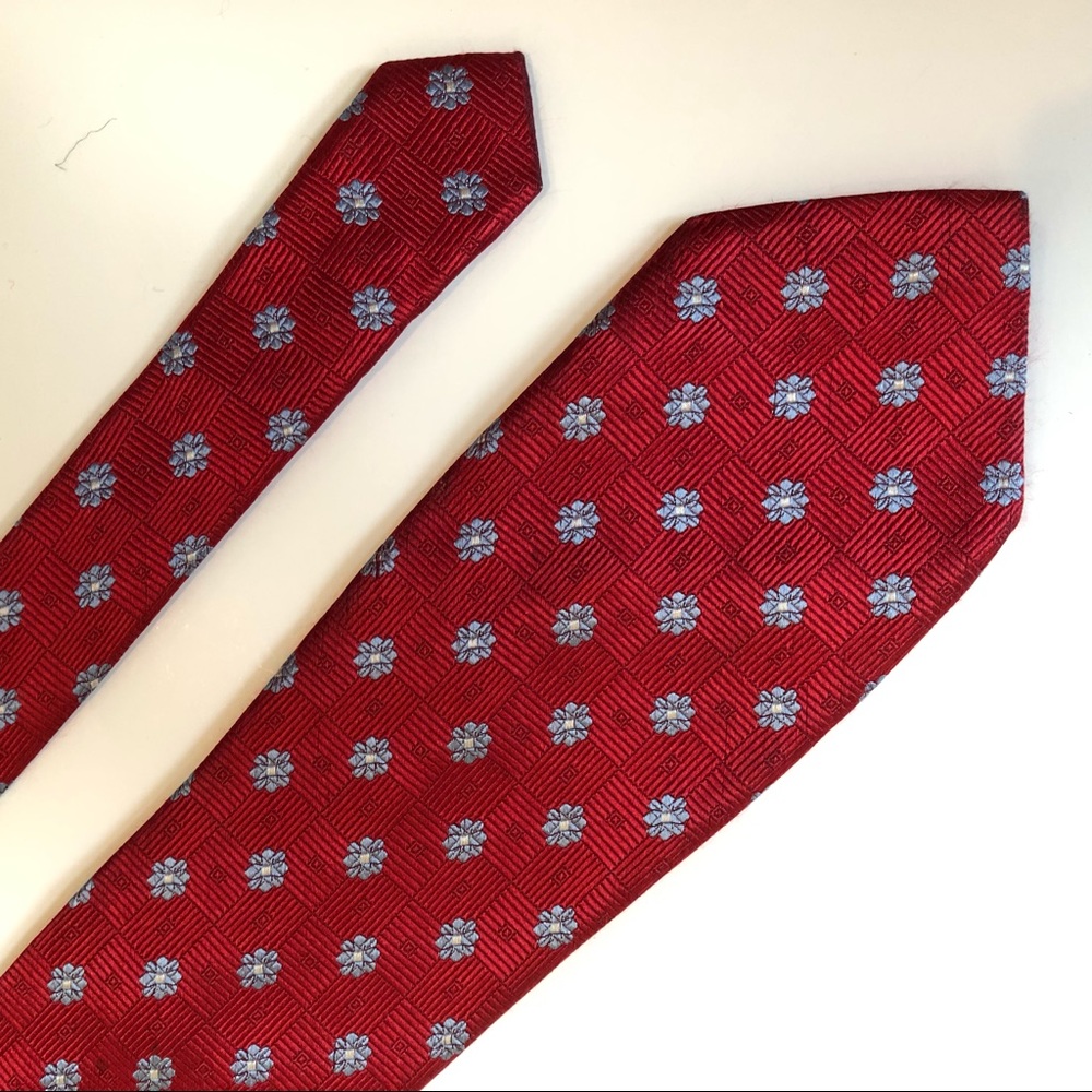 Vintage silk tie Red/Blue Beau Brummell handmade.